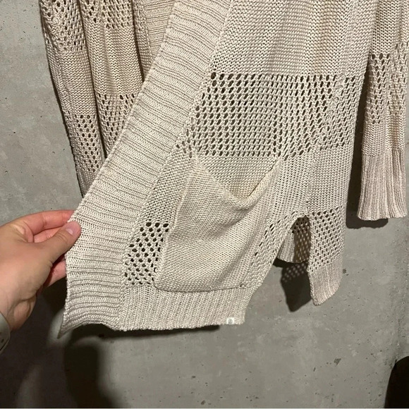 Element Skateboarding Long Cardigan Sweater Size Large Striped Beige Crochet - Picture 5 of 8
